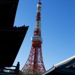 Tokyo Tower between buildings at Zojoji Temple