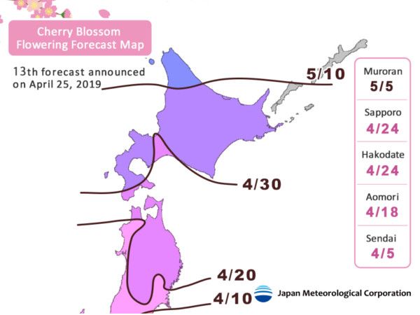 Japan Cherry Blossom Forecast Map 2019